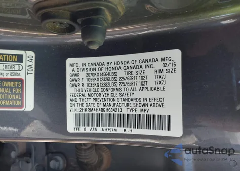 2016 Honda Cr-V Se из США, поврежденный, VIN 2HKRM4H48GH634213